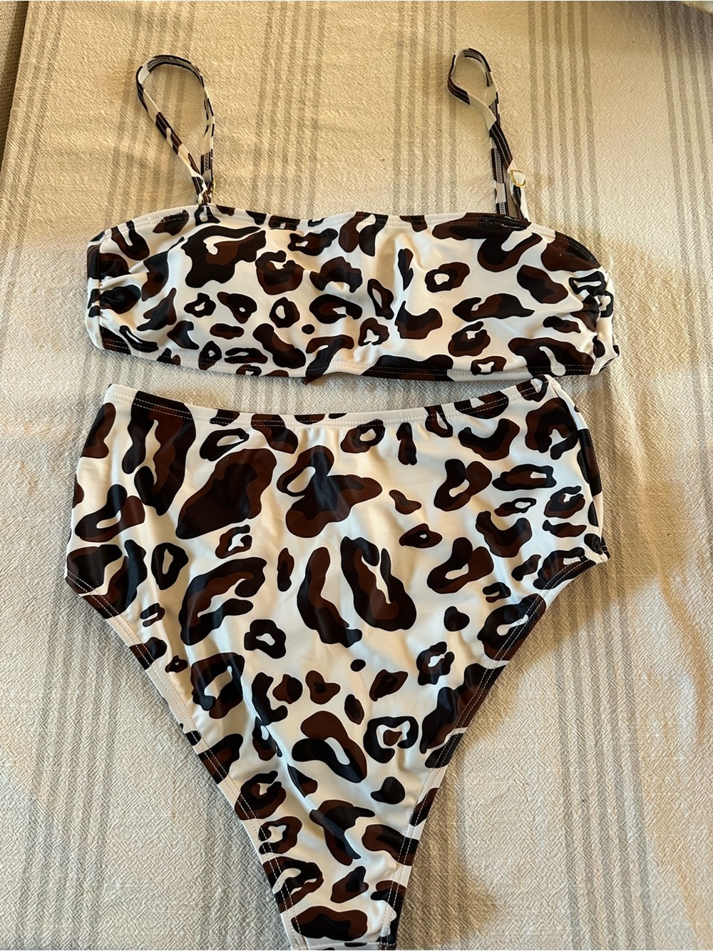 Leopard Print High-Waist Bikini Set - Brown & White